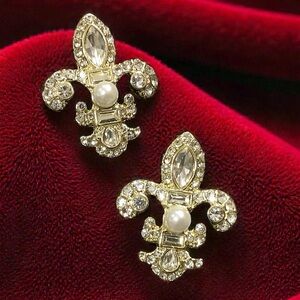 Heidi Daus Gold and Silver Sparkling Fleur-de-Lis Earrings. NWOT